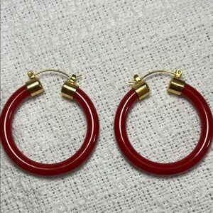 Joan Rivers vintage acrylic/lucite Red Hoop Earrings 14k plated Y2K